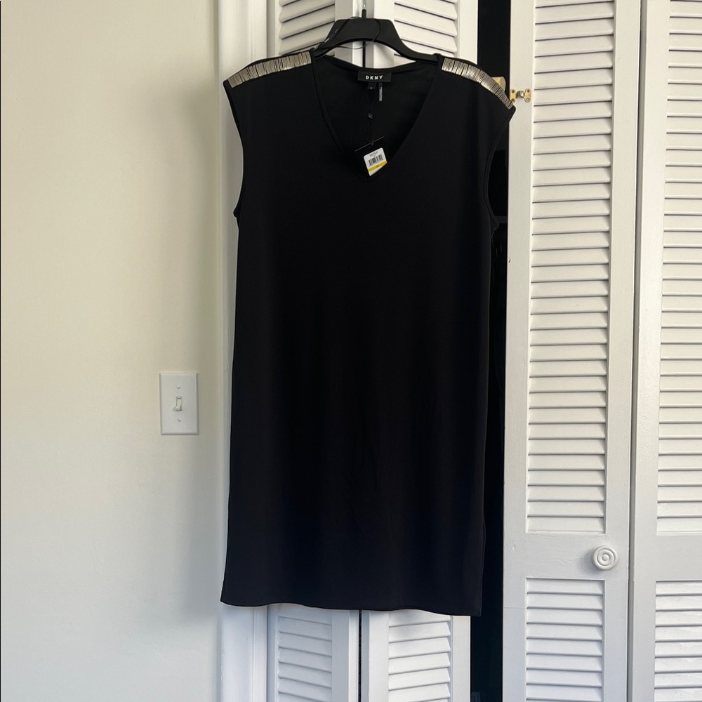 DKNY Black Mini Dress with Silver Shoulder Accents